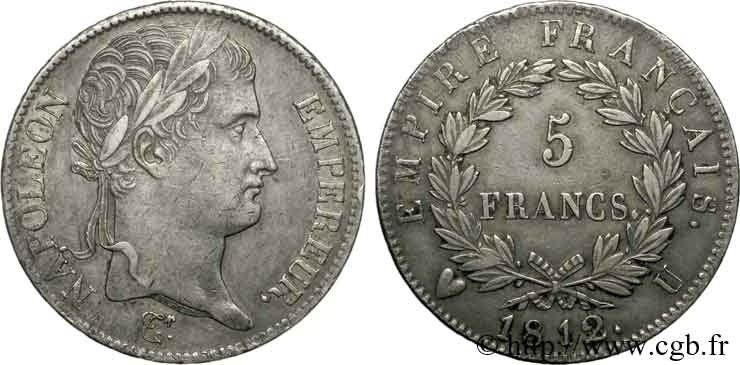5 francs Napoléon empereur, Empire français 1812 Turin F.307/54 XF 