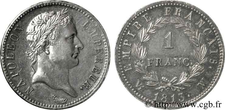 1 franc Napoléon Ier tête laurée, Empire français 1813 Marseille F.205/67 SUP 