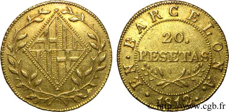 20 pesetas en or 1812 Barcelone VG.2085  TTB 