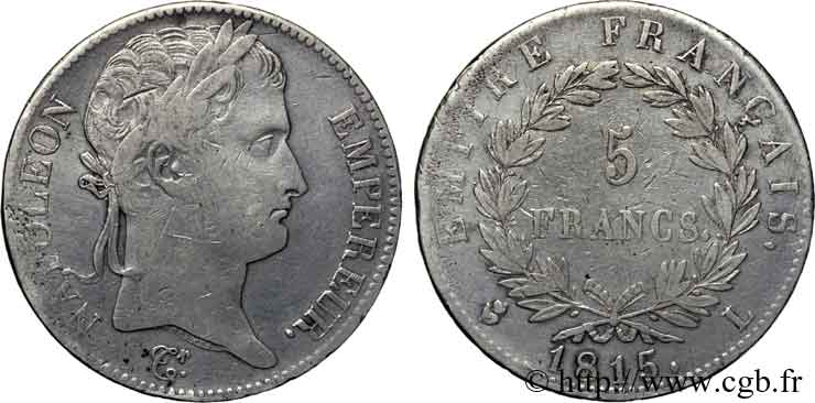 5 francs Napoléon Empereur, Cent-Jours 1815 Bayonne F.307A/5 TB 
