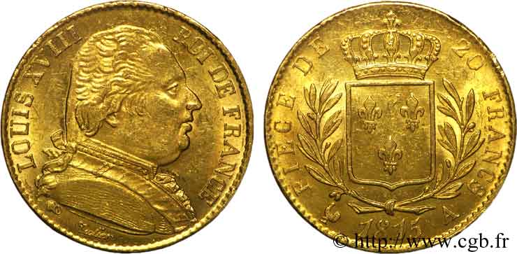20 francs or Louis XVIII, buste habillé 1815 Paris F.517/10 TTB 