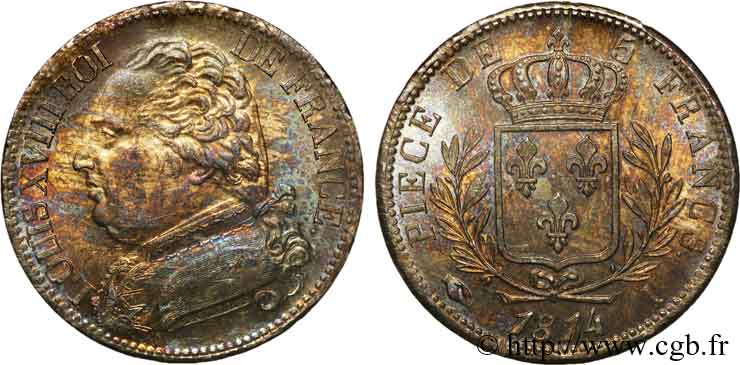 5 francs Louis XVIII, buste habillé 1814  Limoges F.308/6 SUP 