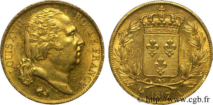 20 francs or Louis XVIII, tête nue 1817 Paris F.519/5 SUP 