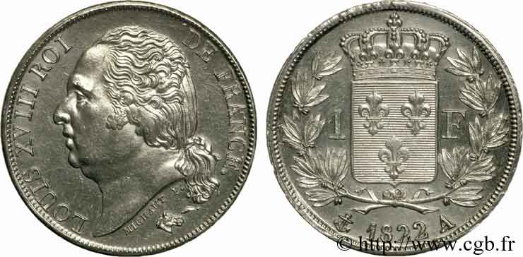 1 franc Louis XVIII 1822 Paris F.206/40 VZ 