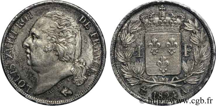 1 franc Louis XVIII 1824 Paris F.206/56 MS 