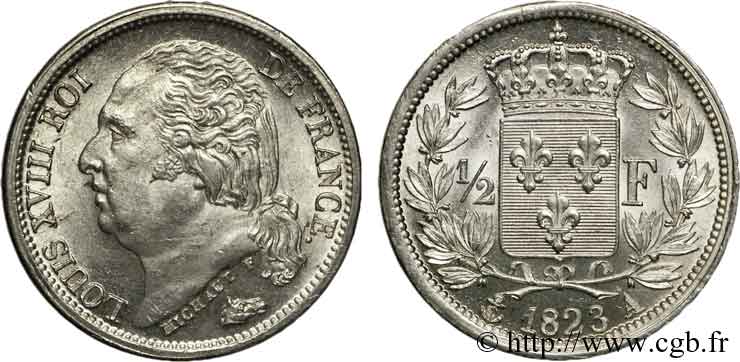 1/2 franc Louis XVIII 1823 Paris F.179/34 EBC 