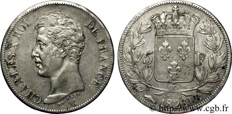 5 francs Charles X, 1er type 1826 Strasbourg F.310/17 XF 