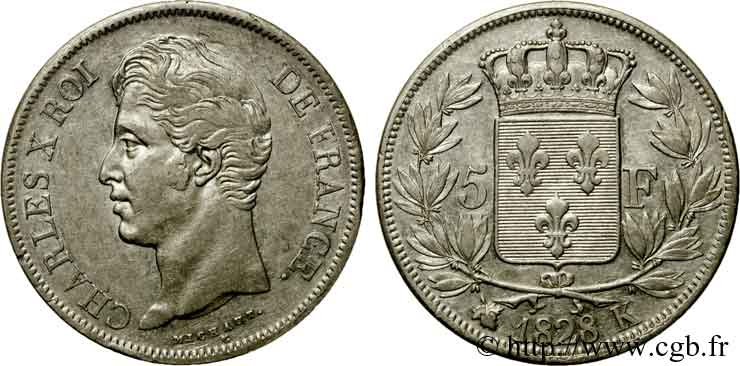 5 francs Charles X, 2e type 1828 Bordeaux F.311/20 XF 