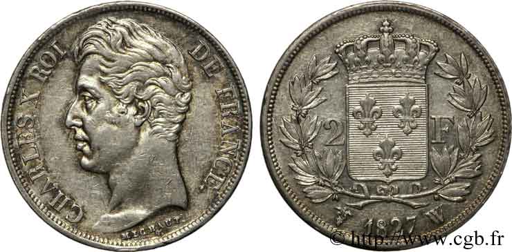 2 francs Charles X 1827 Lille F.258/35 MBC 