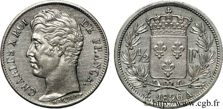 1/2 franc Charles X 1826 Paris F.180/2 AU 