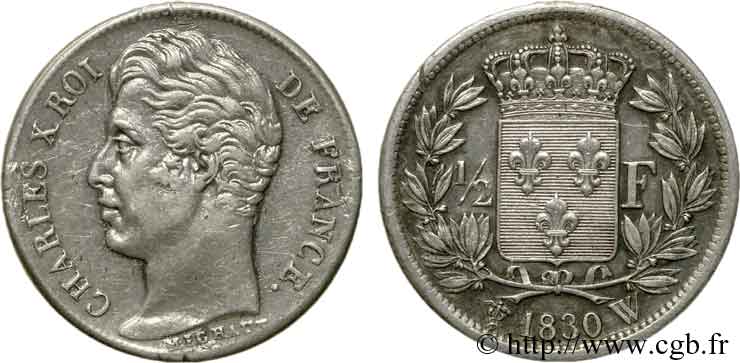 1/2 franc Charles X 1830 Lille F.180/54 XF 