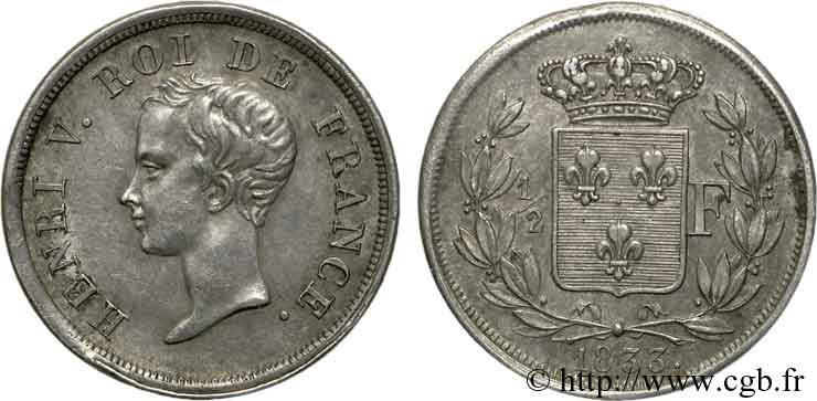 1/2 franc, buste juvénile 1833  VG.2713  SS 