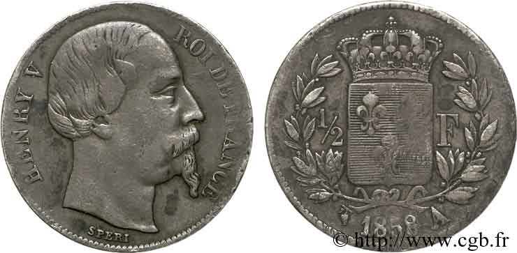 1/2 franc, buste âgé 1858  VG.2730  XF 