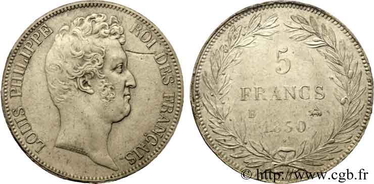 Essai de coins sur une 5 francs type Tiolier sans le I, tranche en creux 1830  Rouen F.313/2 MBC 