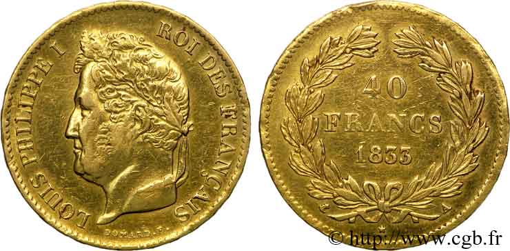 40 francs or Louis-Philippe 1833 Paris F.546/5 MBC 