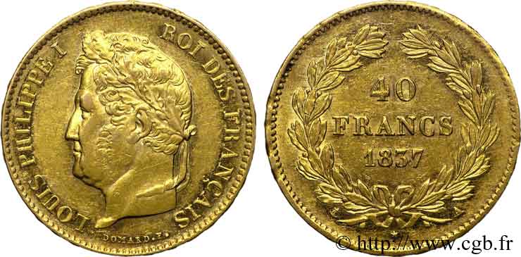 40 francs or Louis-Philippe 1837 Paris F.546/10 EBC 