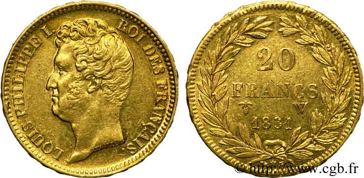 20 francs or Louis-Philippe, Tiolier, tranche inscrite en relief 1831 Lille F.525/5 SPL 