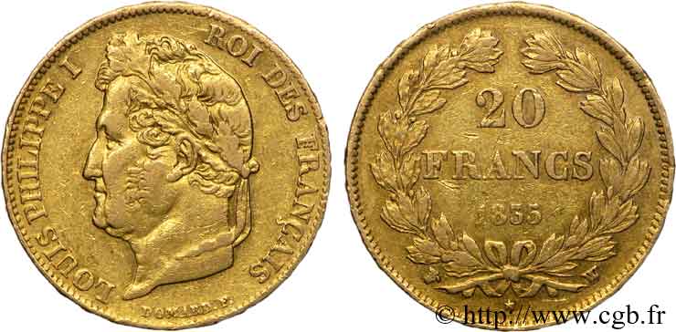 20 francs Louis-Philippe, Domard 1835 Lille F.527/13 SS 