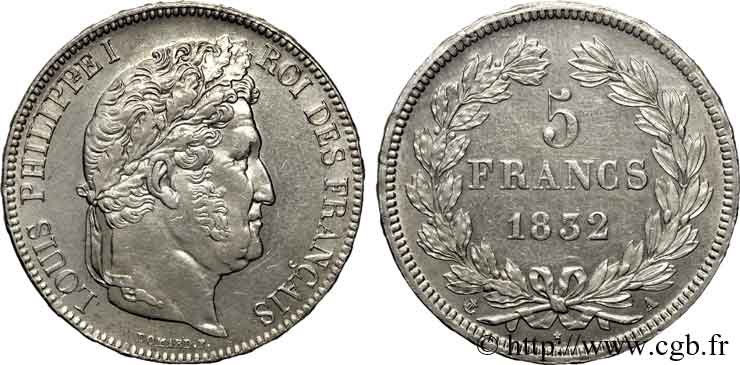 5 francs, IIe type Domard 1832 Paris F.324/1 MBC 