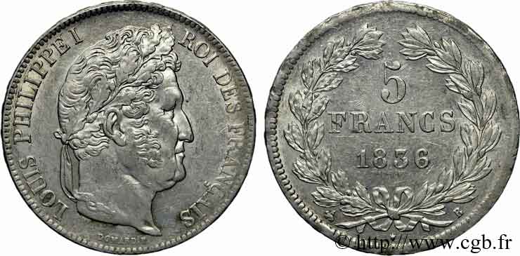 5 francs, IIe type Domard 1836 Rouen F.324/54 XF 