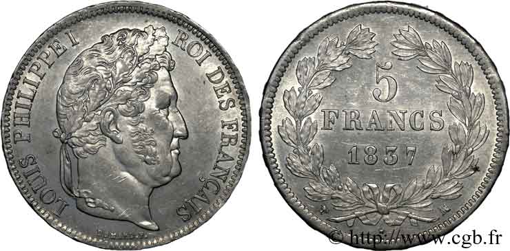 5 francs, IIe type Domard 1837 Marseille F.324/66 SPL 