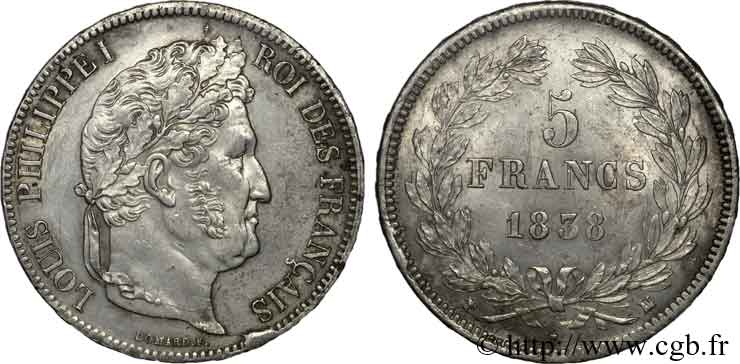 5 francs, IIe type Domard 1838 Marseille F.324/73 SUP 