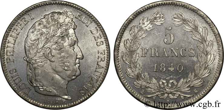 5 francs, IIe type Domard 1840 Bordeaux F.324/87 fST 