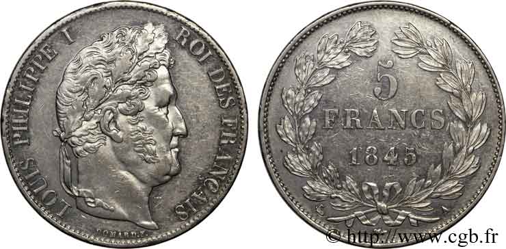 5 francs, IIIe type Domard 1845 Paris F.325/6 SPL 