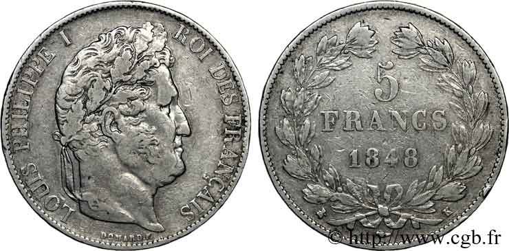 5 francs, IIIe type Domard 1848 Bordeaux F.325/19 TB 