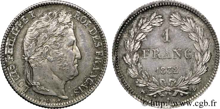 1 franc Louis-Philippe, couronne de chêne 1832 Rouen F.210/2 AU 