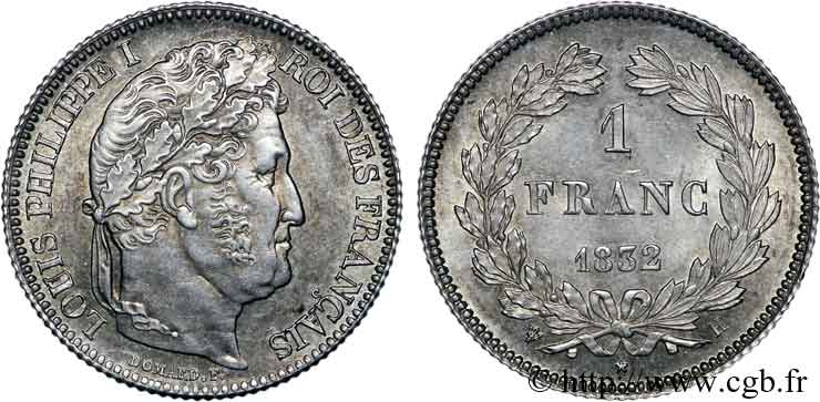 1 franc Louis-Philippe, couronne de chêne 1832 La Rochelle F.210/5 VZ 
