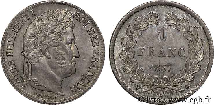 1 franc Louis-Philippe, couronne de chêne 1837 Lille F.210/61 SPL 