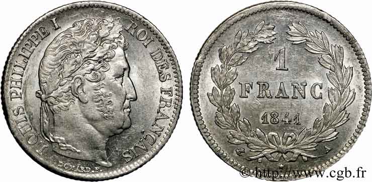 1 franc Louis-Philippe, couronne de chêne 1841 Paris F.210/80 AU 