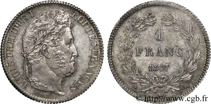 1 franc Louis-Philippe, couronne de chêne 1847 Strasbourg F.210/111 EBC 