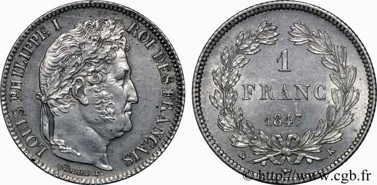 1 franc Louis-Philippe, couronne de chêne 1847 Bordeaux F.210/112 AU 