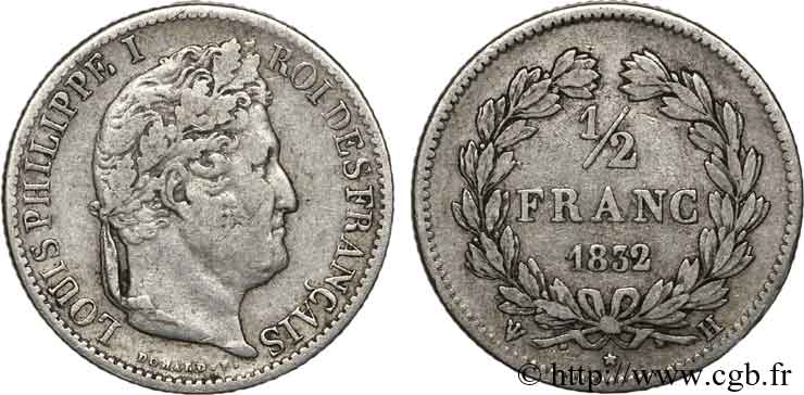 1/2 franc Louis-Philippe 1832 La Rochelle F.182/19 TB 