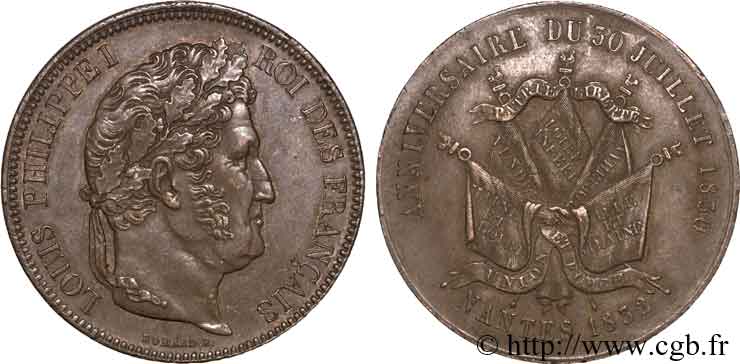 Module de 5 francs en cuivre, Nantes 1832 Paris VG.-  EBC 