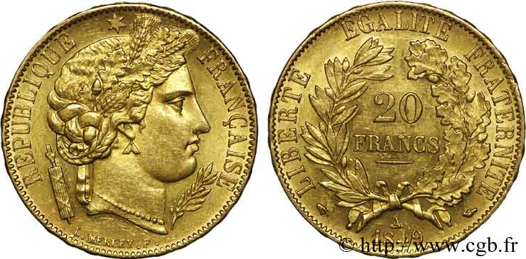 20 francs or Cérès 1849 Paris F.529/1 AU 