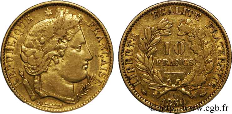 10 francs Cérès Deuxième république, levrette oreille basse 1850 Paris F.504/2 TB 