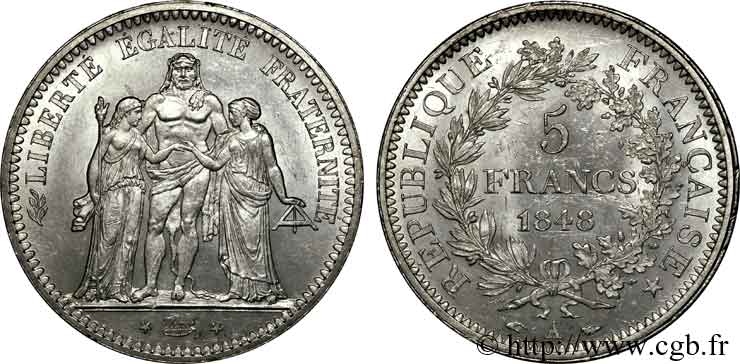 5 francs Hercule Deuxième république 1848  Paris F.326/1 EBC 