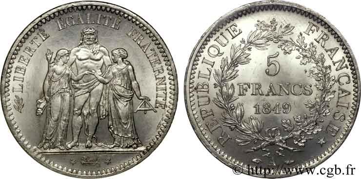 5 francs Hercule, IIe République 1849 Paris F.326/5 MS 