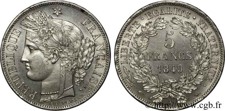 5 francs Cérès Deuxième république 1849 Paris F.327/1 SPL 