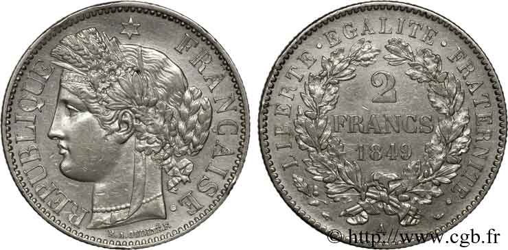 2 francs Cérès Deuxième république 1849  Paris F.261/1 SS 