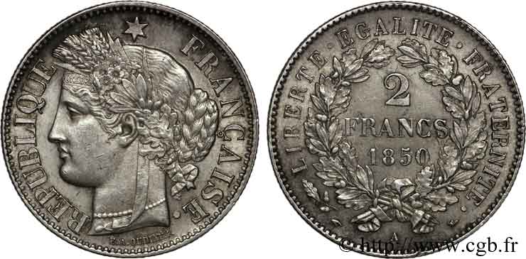 2 francs Cérès Deuxième république 1850 Paris F.261/4 VZ 