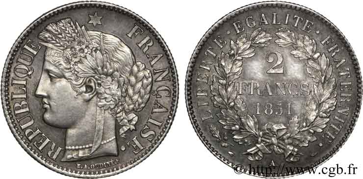 2 francs Cérès Deuxième république 1851 Paris F.261/7 SPL 
