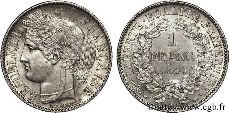 1 franc Cérès Deuxième république 1849 Paris F.211/1 VZ 
