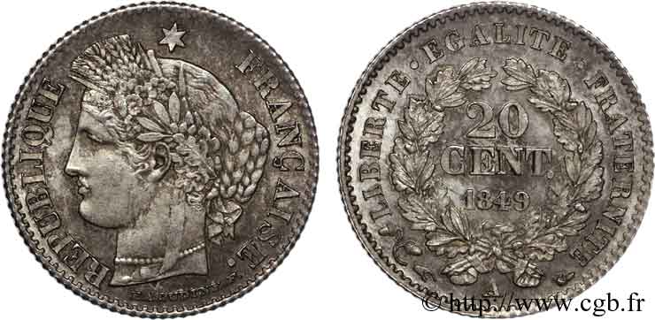 20 centimes Cérès, IIe République 1849 Paris F.146/1 SPL 