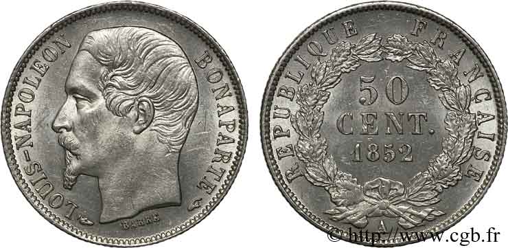 50 centimes Louis-Napoléon 1852 Paris F.185/1 EBC 