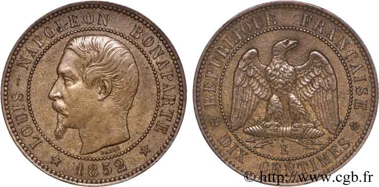 Essai de 10 centimes, Louis-Napoléon Bonaparte 1852 Paris VG.3306  XF 
