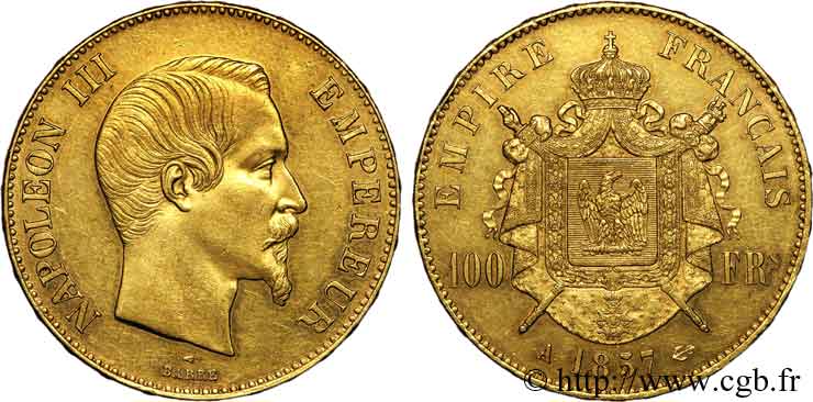 100 francs or Napoléon III tête nue 1857 Paris F.550/4 XF 